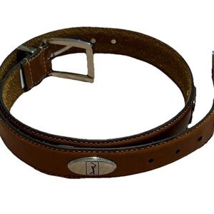 PGA Tour Brown Top Grain Leather Concho Golf Belt Men's Size 38 Studded Silver